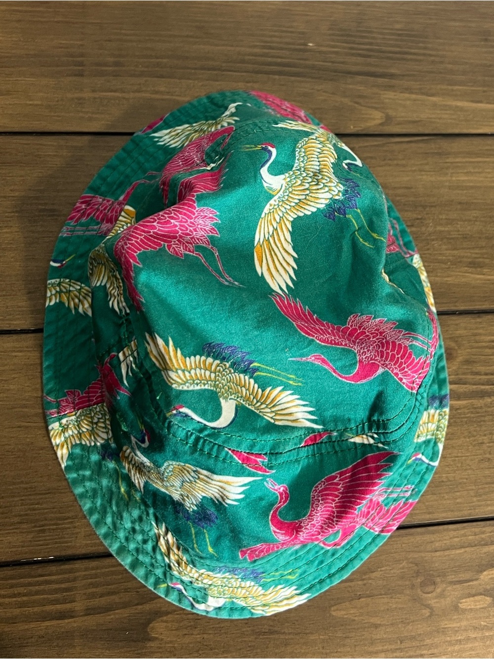 Stussy cotton teal bucket hat with crane birds size L/XL - Picture 3 of 8
